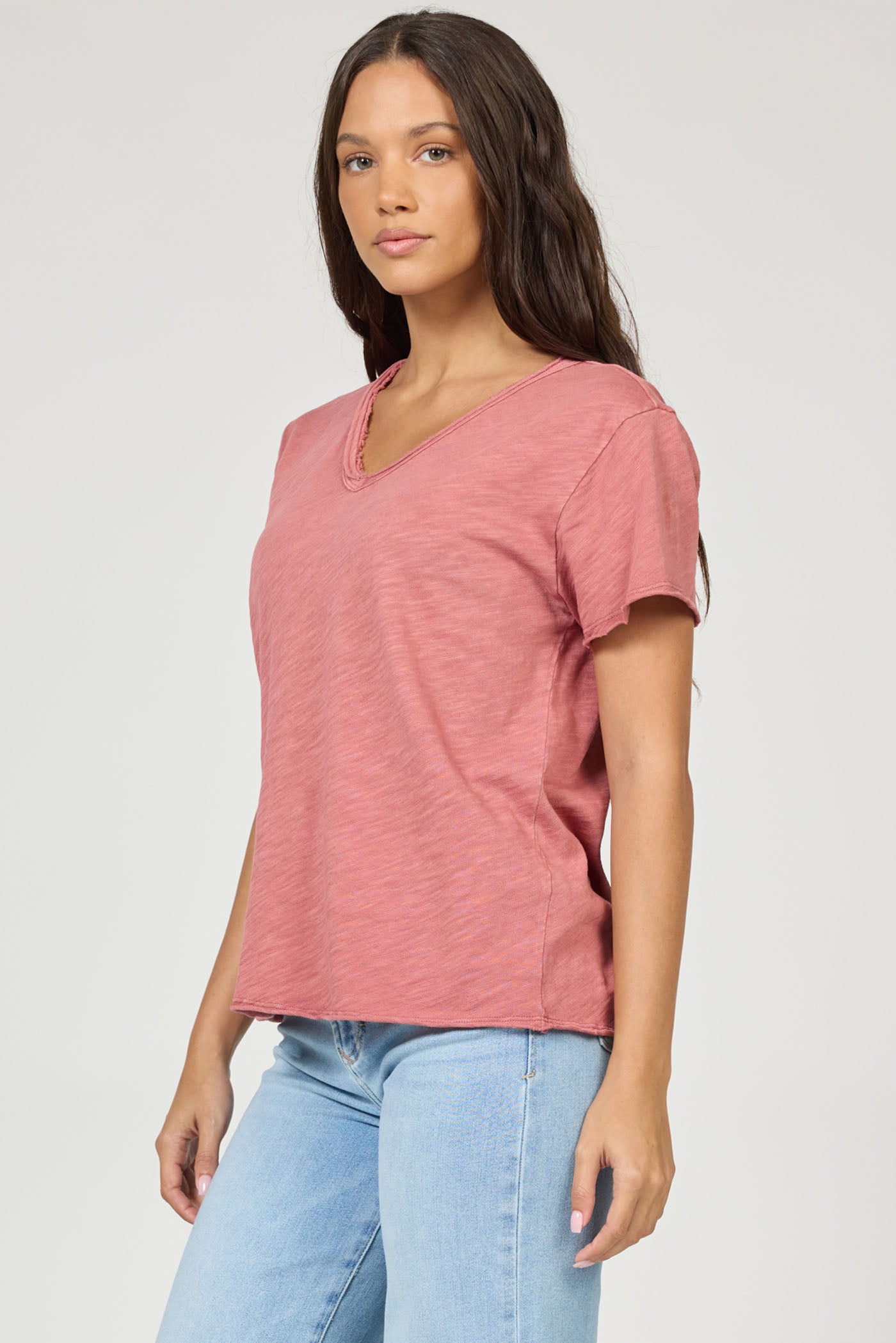 Vanya Relaxed V-Neck Tee in Copper Rose | Dear John