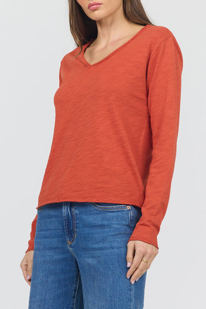Vanya V-Neck Long Sleeve in Pumpkin | Dear John