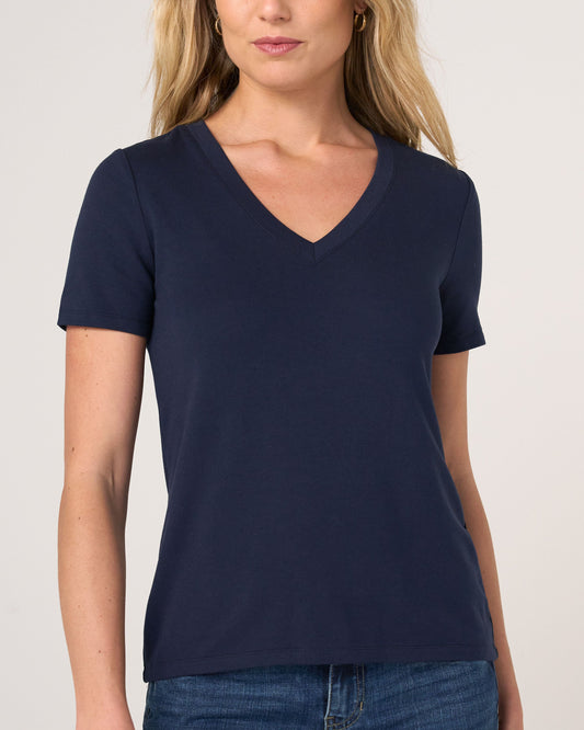 Short Sleeve V-Neck Tee in Navy | Liverpool