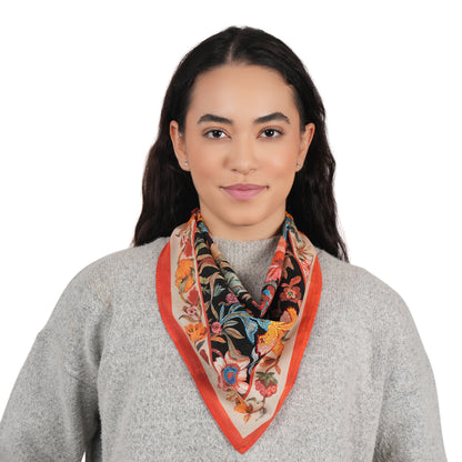 Black Floral Cotton Square Scarf
