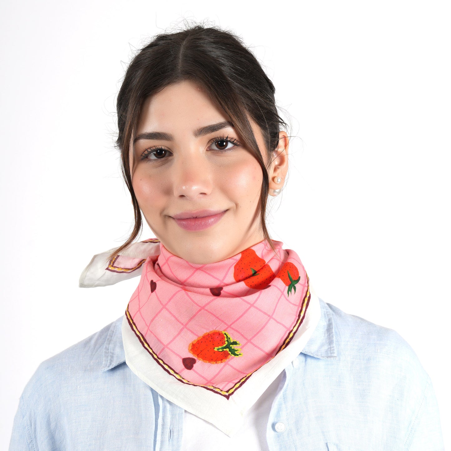 Pink Strawberry Cotton Square Scarf