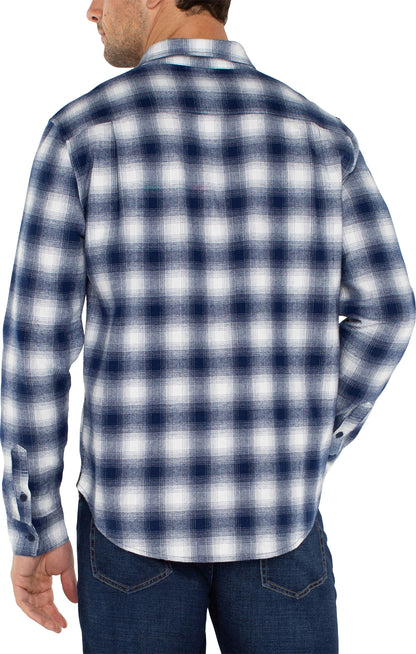 Long Sleeve Button Up Shirt - White/Navy Plaid