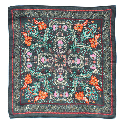 Black Leaf Cotton Square Scarf