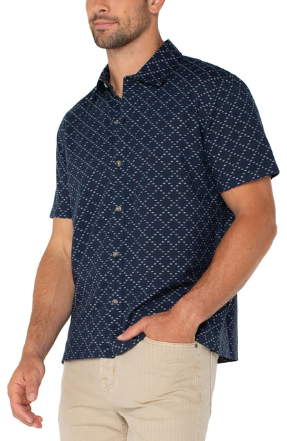 Short Sleeve Button Up in Navy Clipped Dot | Liverpool