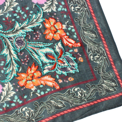 Black Leaf Cotton Square Scarf