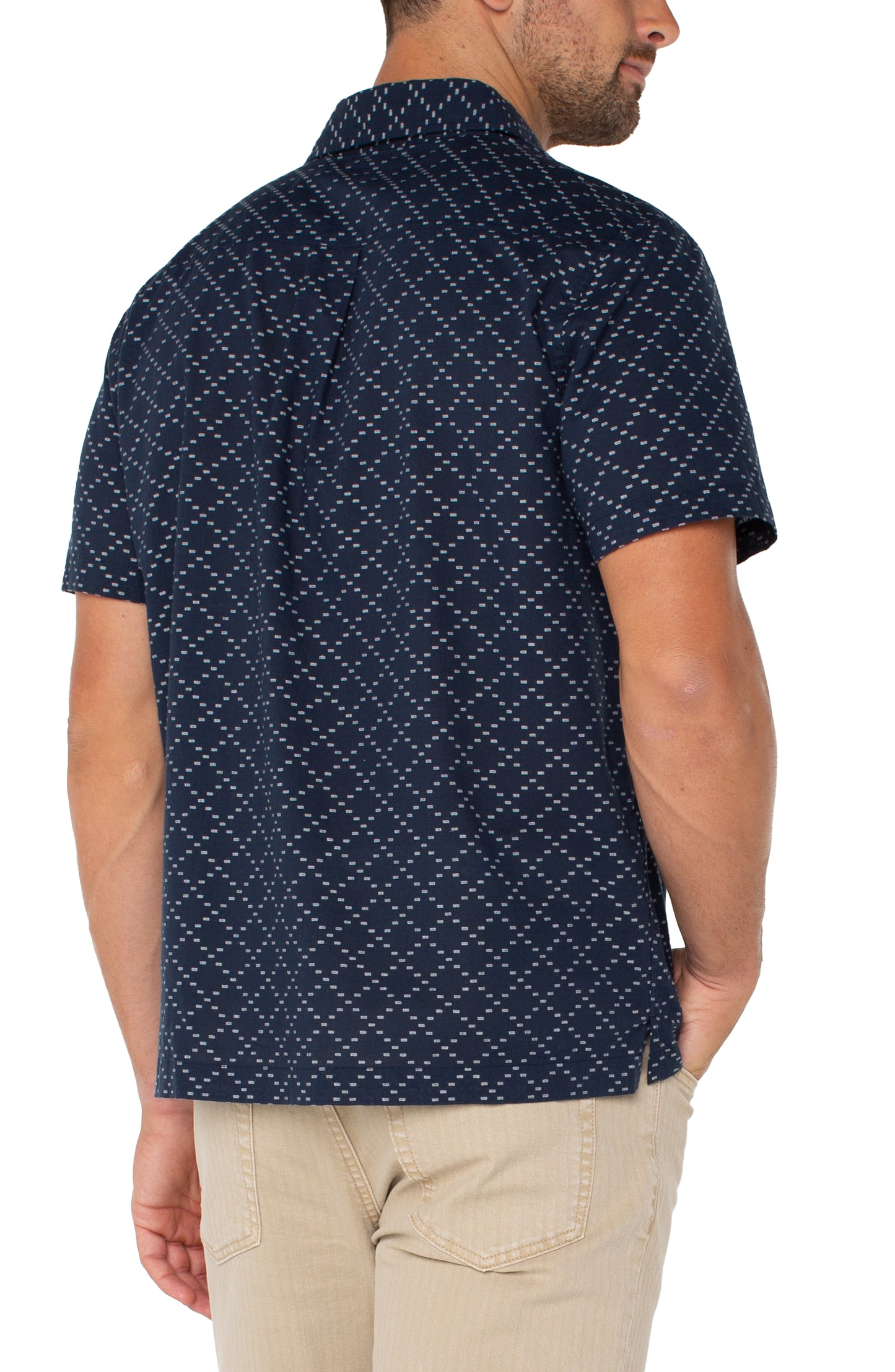 Short Sleeve Button Up in Navy Clipped Dot | Liverpool