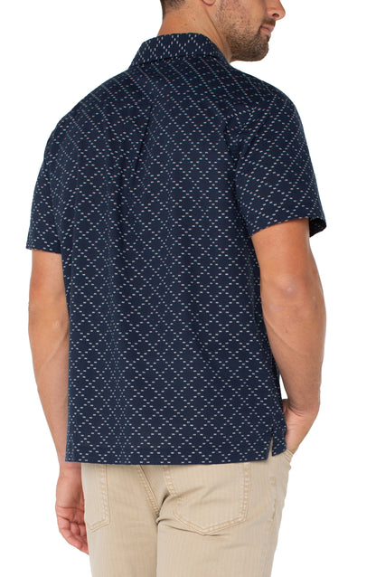 Short Sleeve Button Up in Navy Clipped Dot | Liverpool