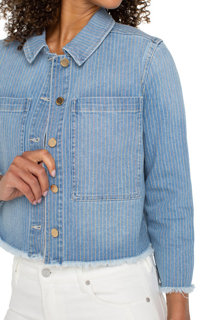 Denim Crop Shacket in Sunset Stripe | Liverpool