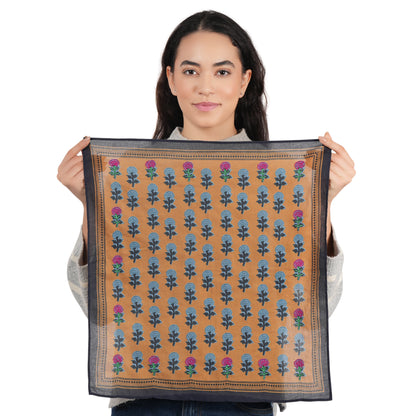 Dark Mustard Floral Cotton Square Scarf