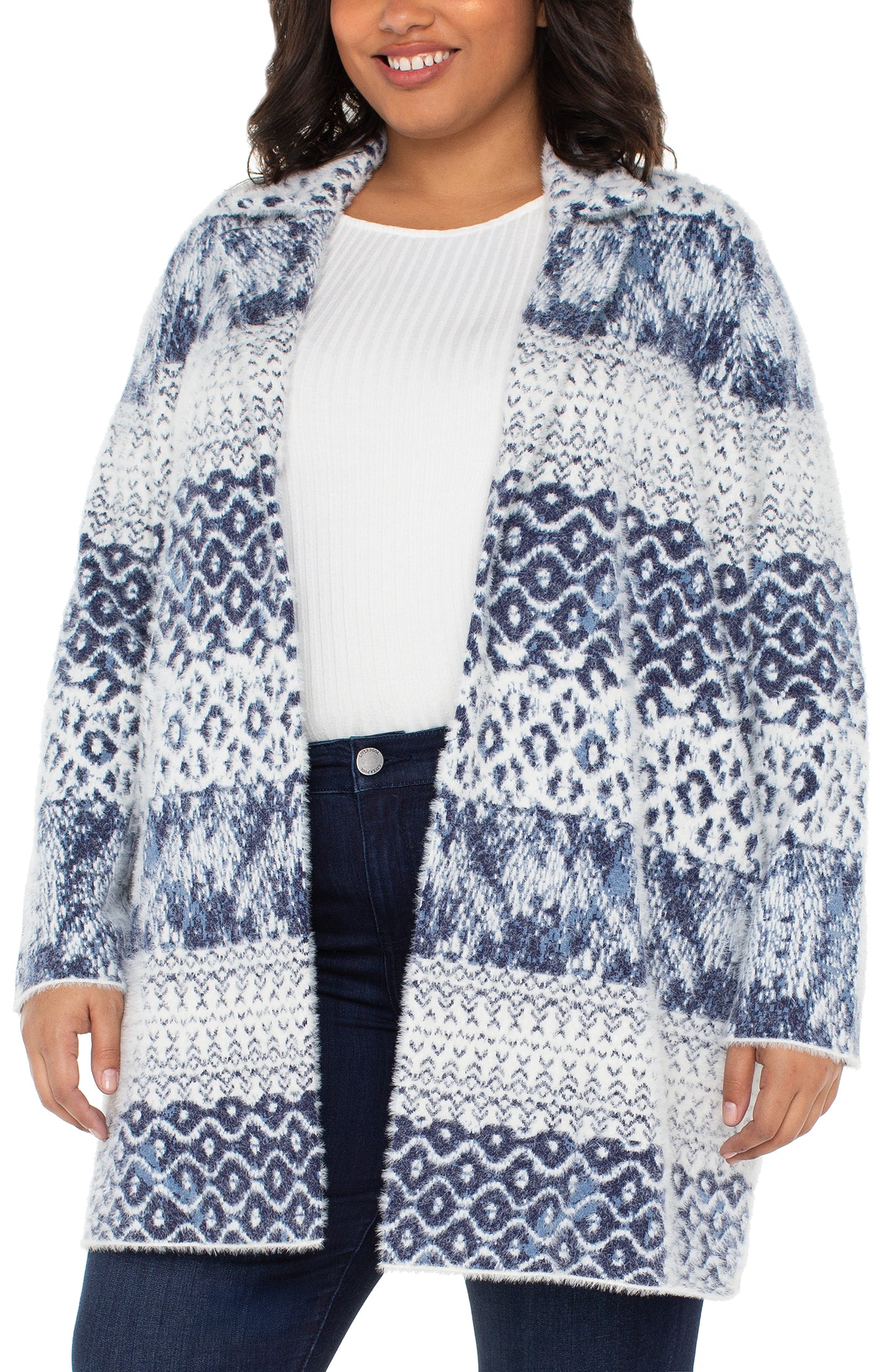 Open Sweater Coat in Blue & White | Liverpool