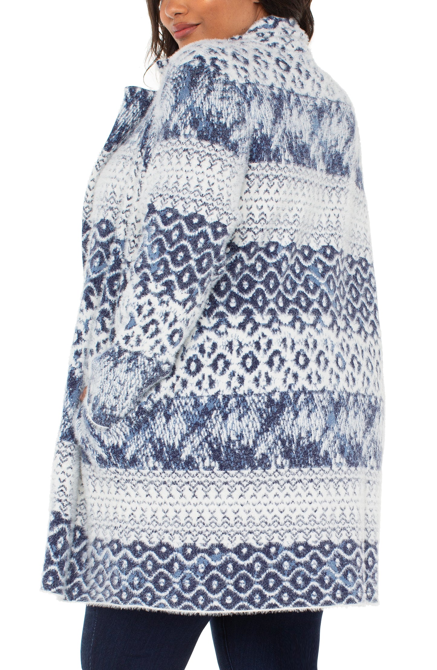 Open Sweater Coat in Blue & White | Liverpool