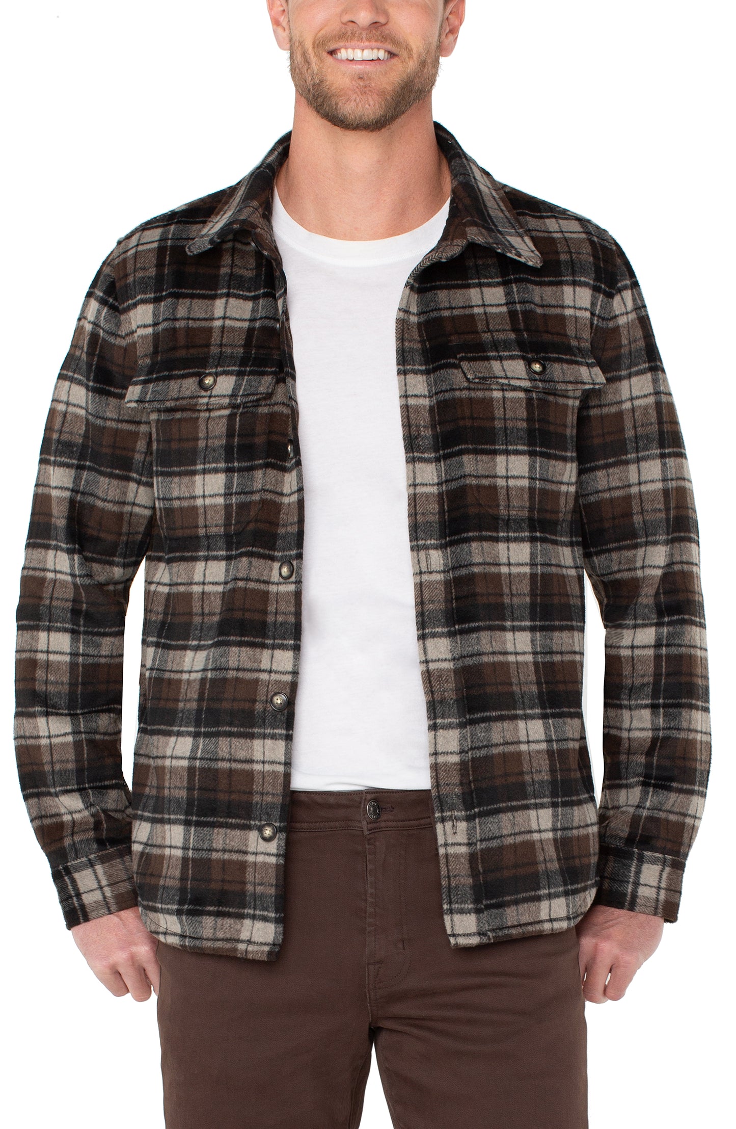 Plaid Shirt Jacket in Brown & Black