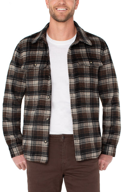 Plaid Shirt Jacket in Brown & Black