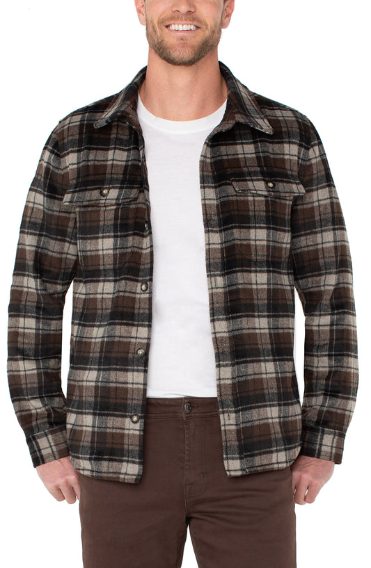 Plaid Shirt Jacket in Brown & Black