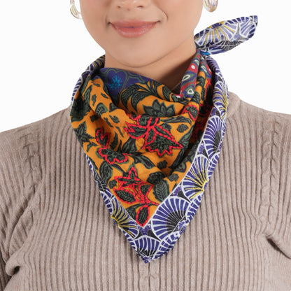 Blue Patchwork Cotton Square Scarf