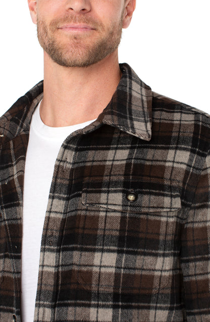 Plaid Shirt Jacket in Brown & Black
