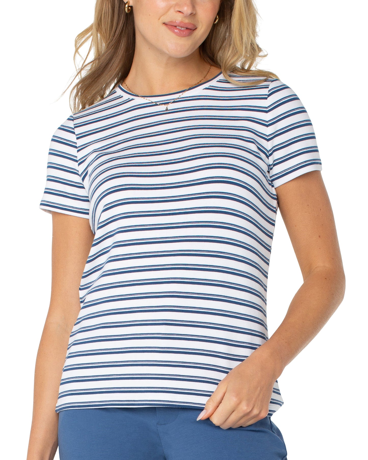Indigo & White Stripe Knit Tee | Liverpool