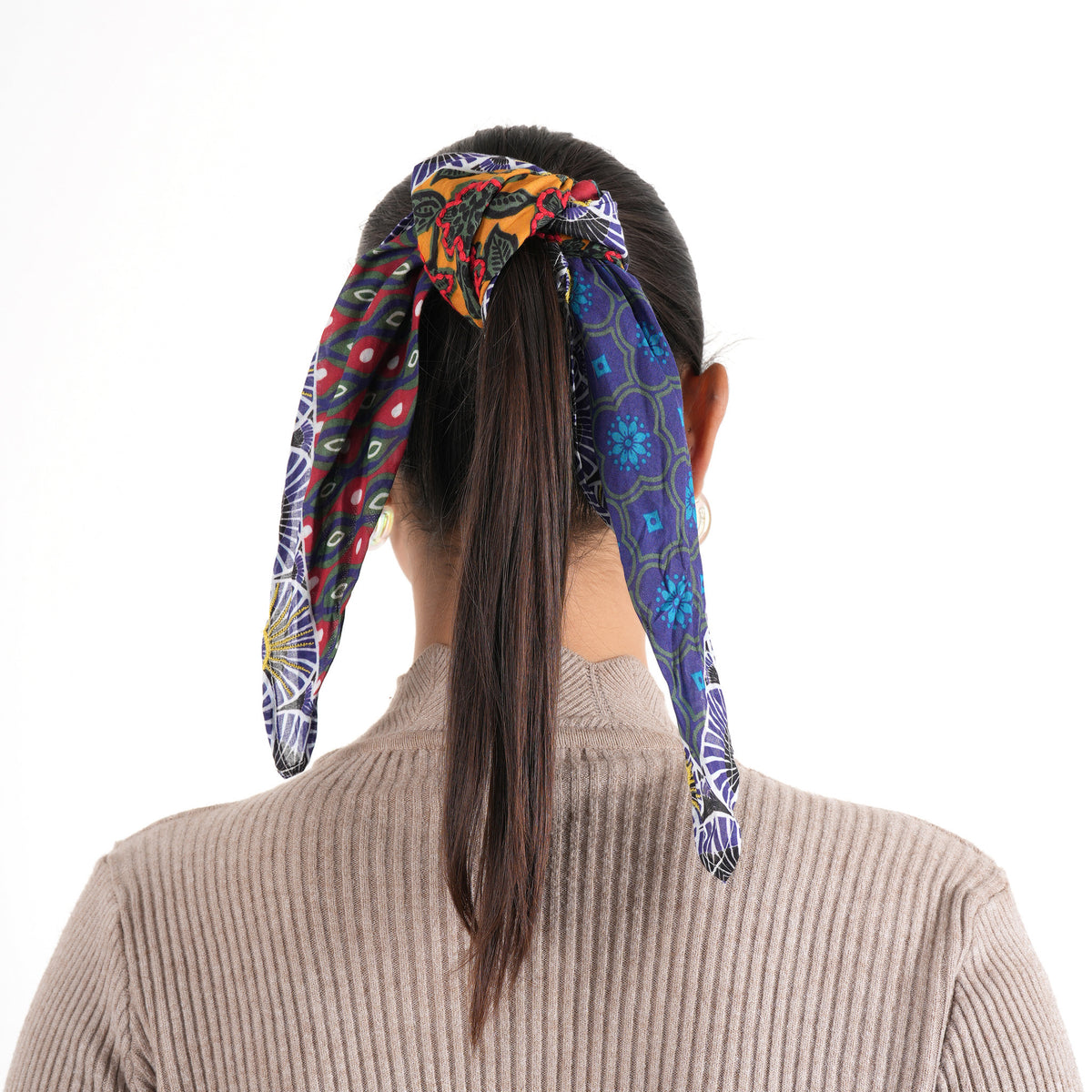 Blue Patchwork Cotton Square Scarf