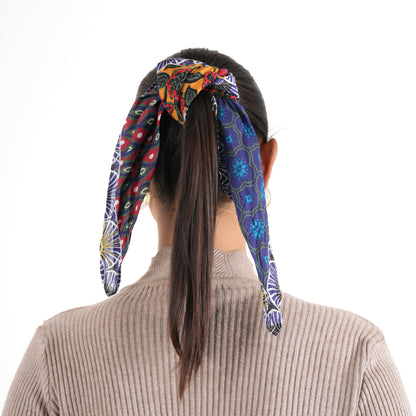 Blue Patchwork Cotton Square Scarf