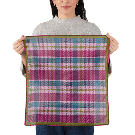 Magenta Plaid Cotton Square Scarf