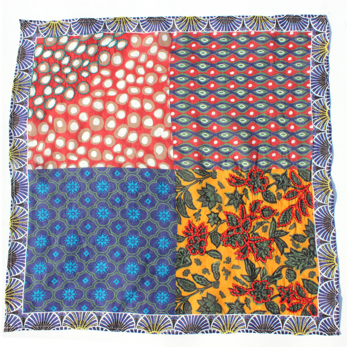 Blue Patchwork Cotton Square Scarf