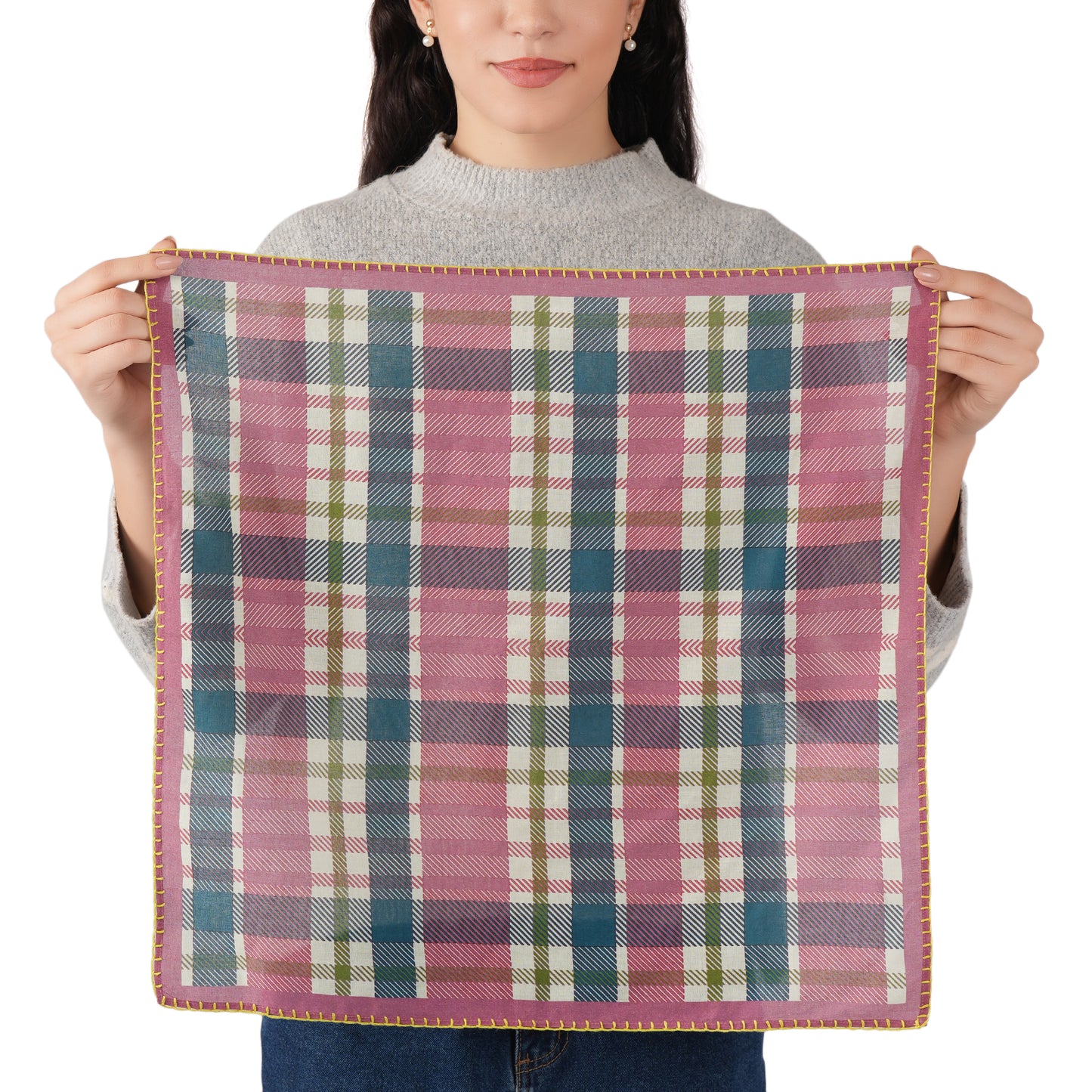Rose Plaid Cotton Square Scarf