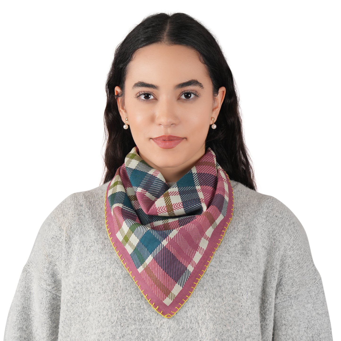 Rose Plaid Cotton Square Scarf