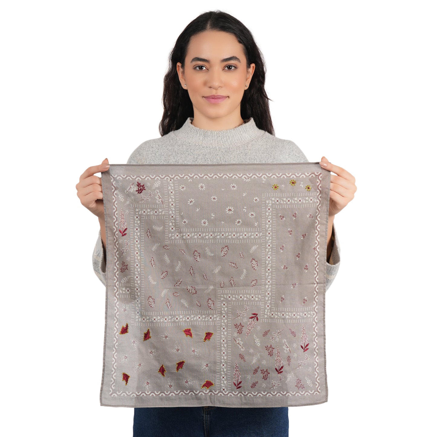 Gray Patchwork Cotton Square Scarf