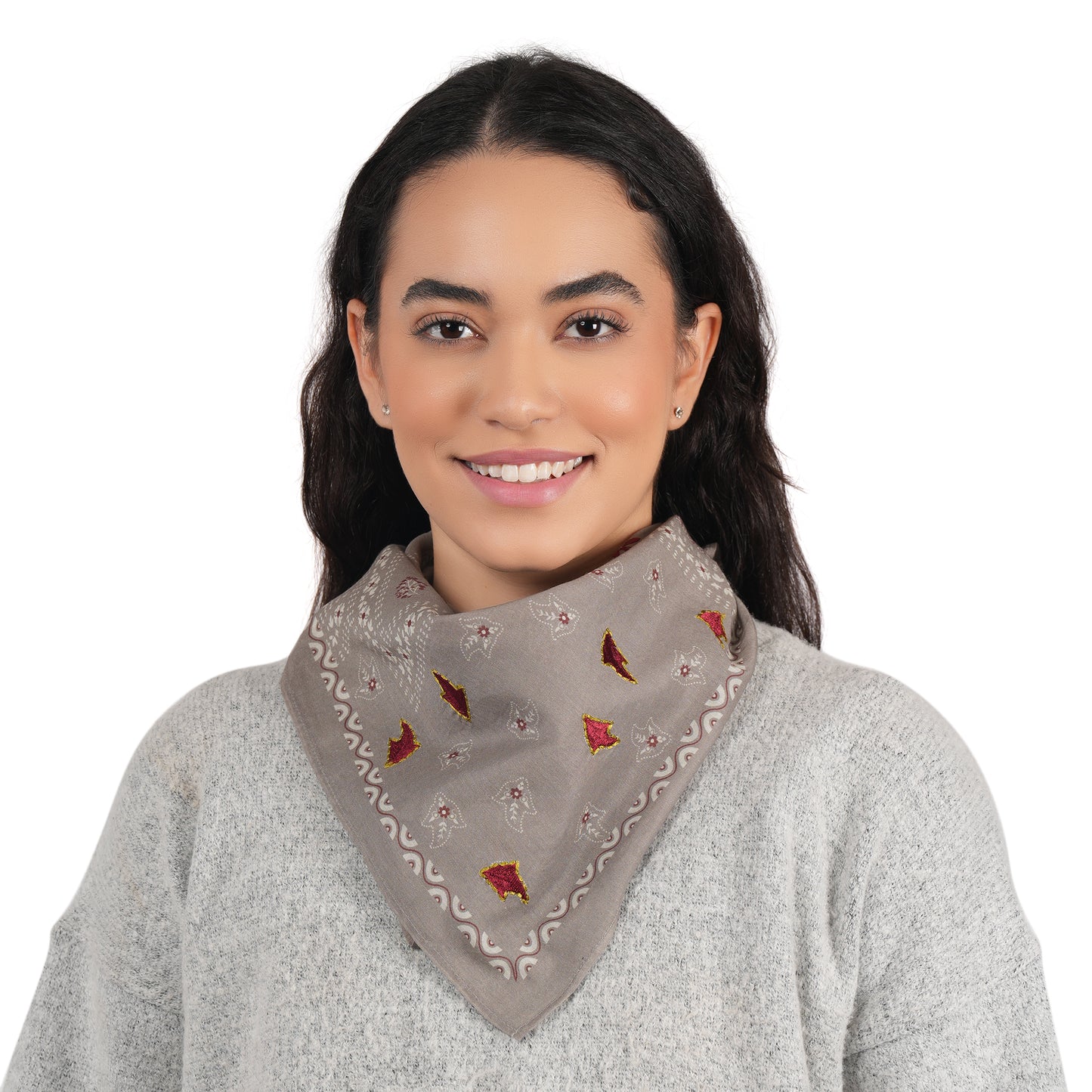 Gray Patchwork Cotton Square Scarf