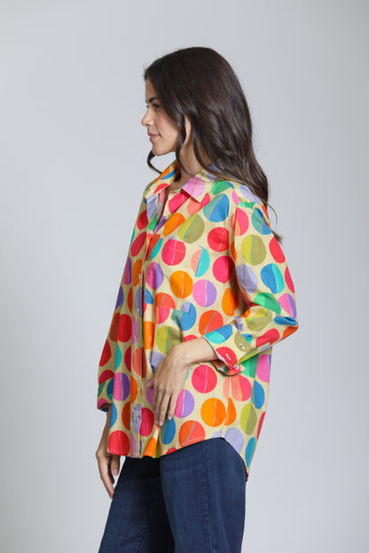 Cotton Button-Up in Retro Dot Print | APNY