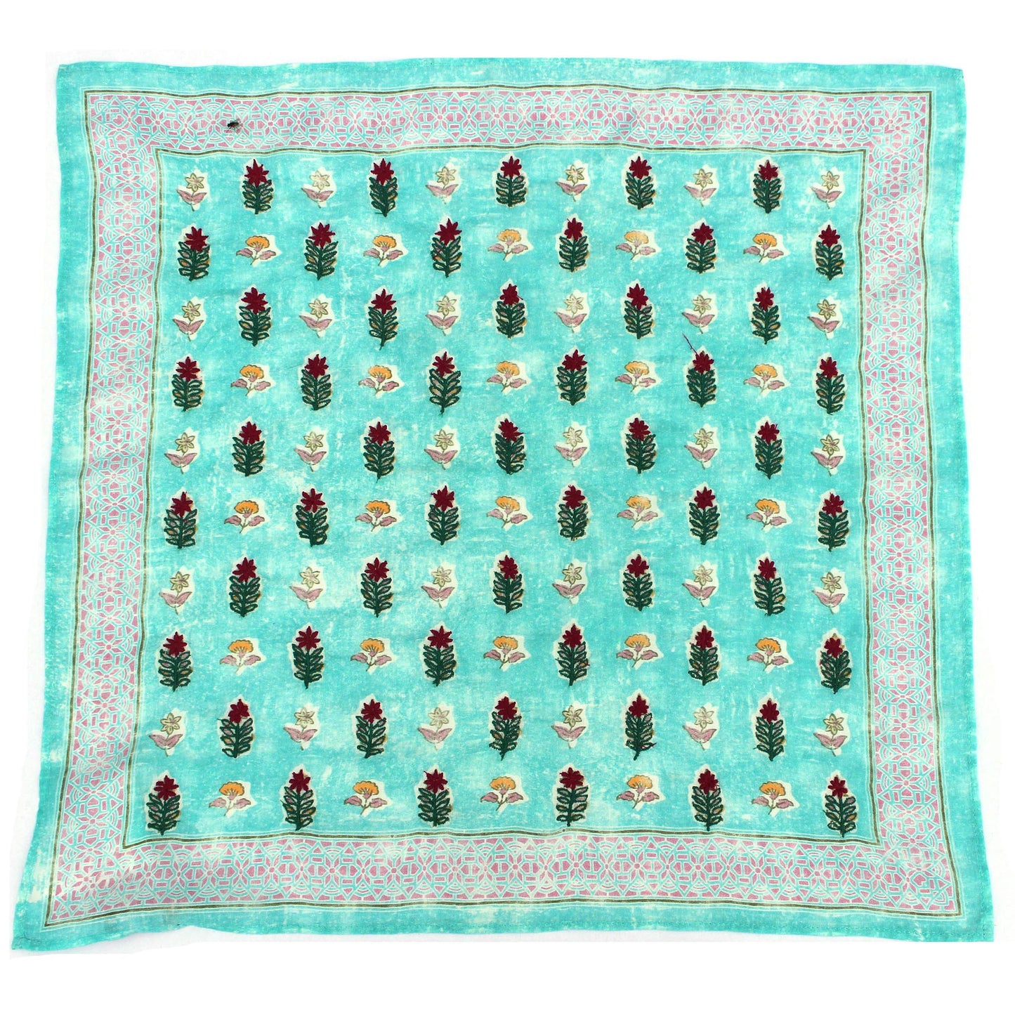Turquoise Flower Cotton Square Scarf