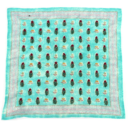 Turquoise Flower Cotton Square Scarf