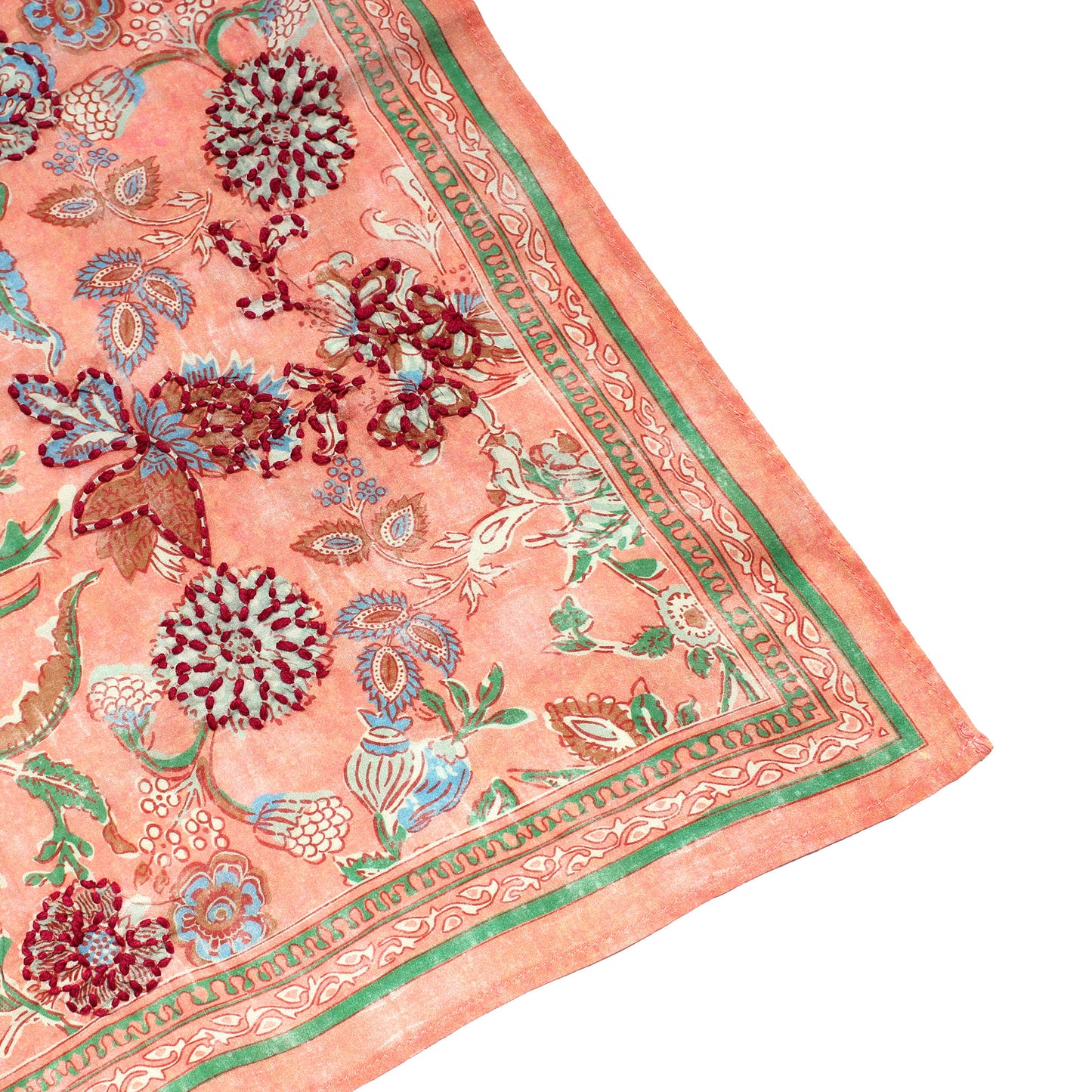 Peach Vintage Floral Cotton Square Scarf