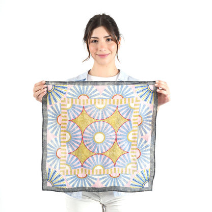 Blue Sunburst Cotton Square Scarf