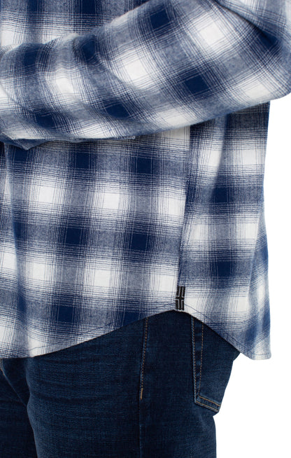 Long Sleeve Button Up Shirt - White/Navy Plaid