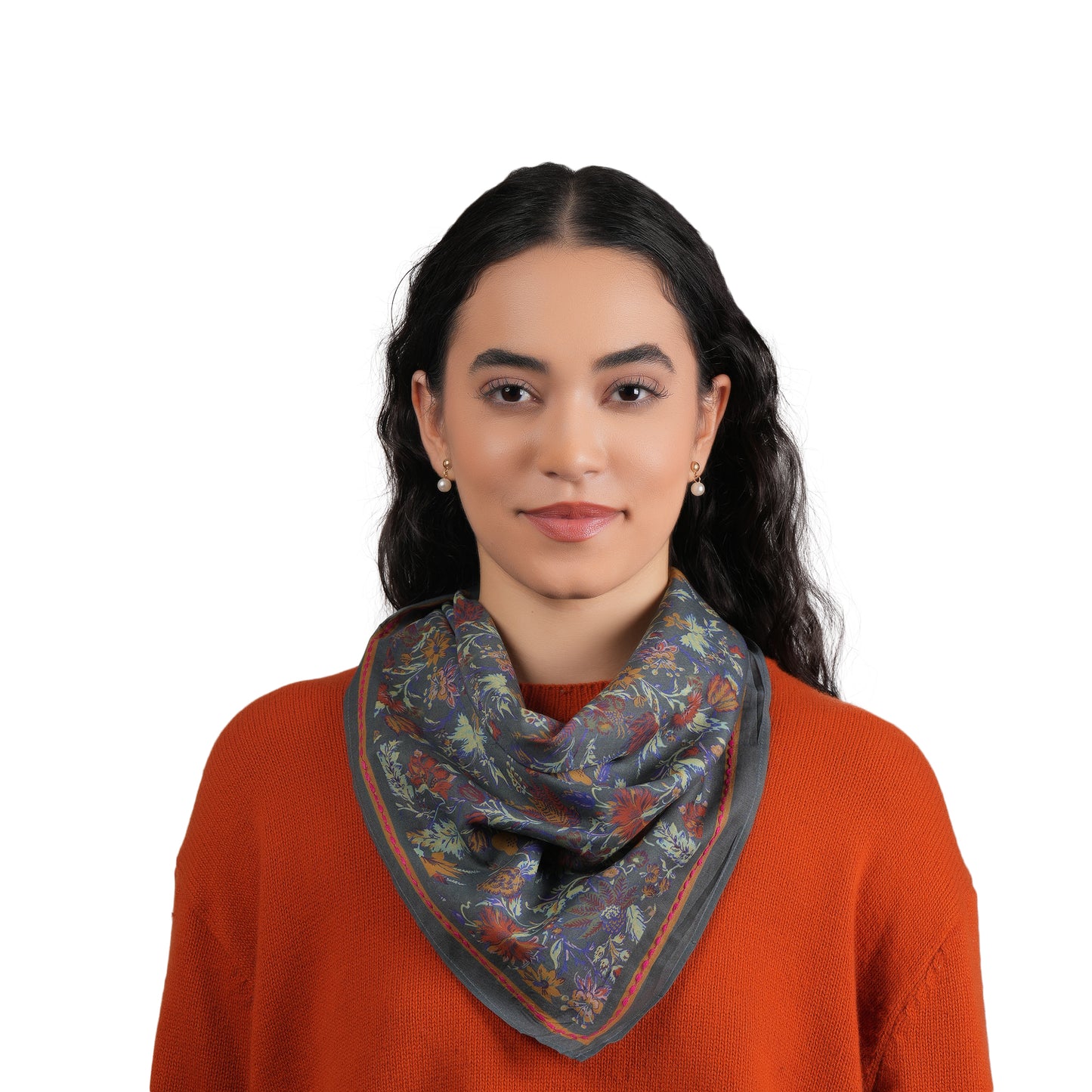Charcoal Floral Cotton Square Scarf