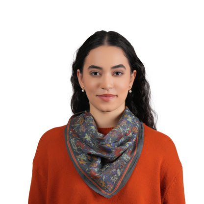 Charcoal Floral Cotton Square Scarf