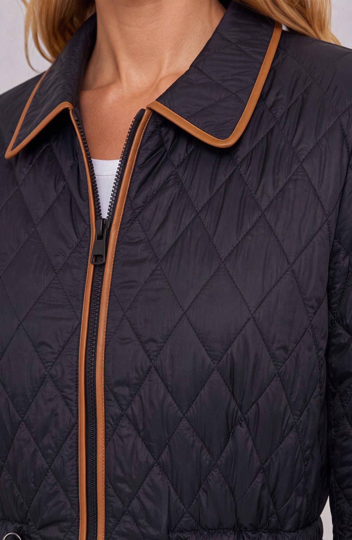 Quilted Jacket with Cinch Waist in Black | Liverpool
