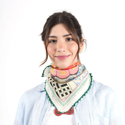 Fruit Cotton Square Scarf with Crochet Border