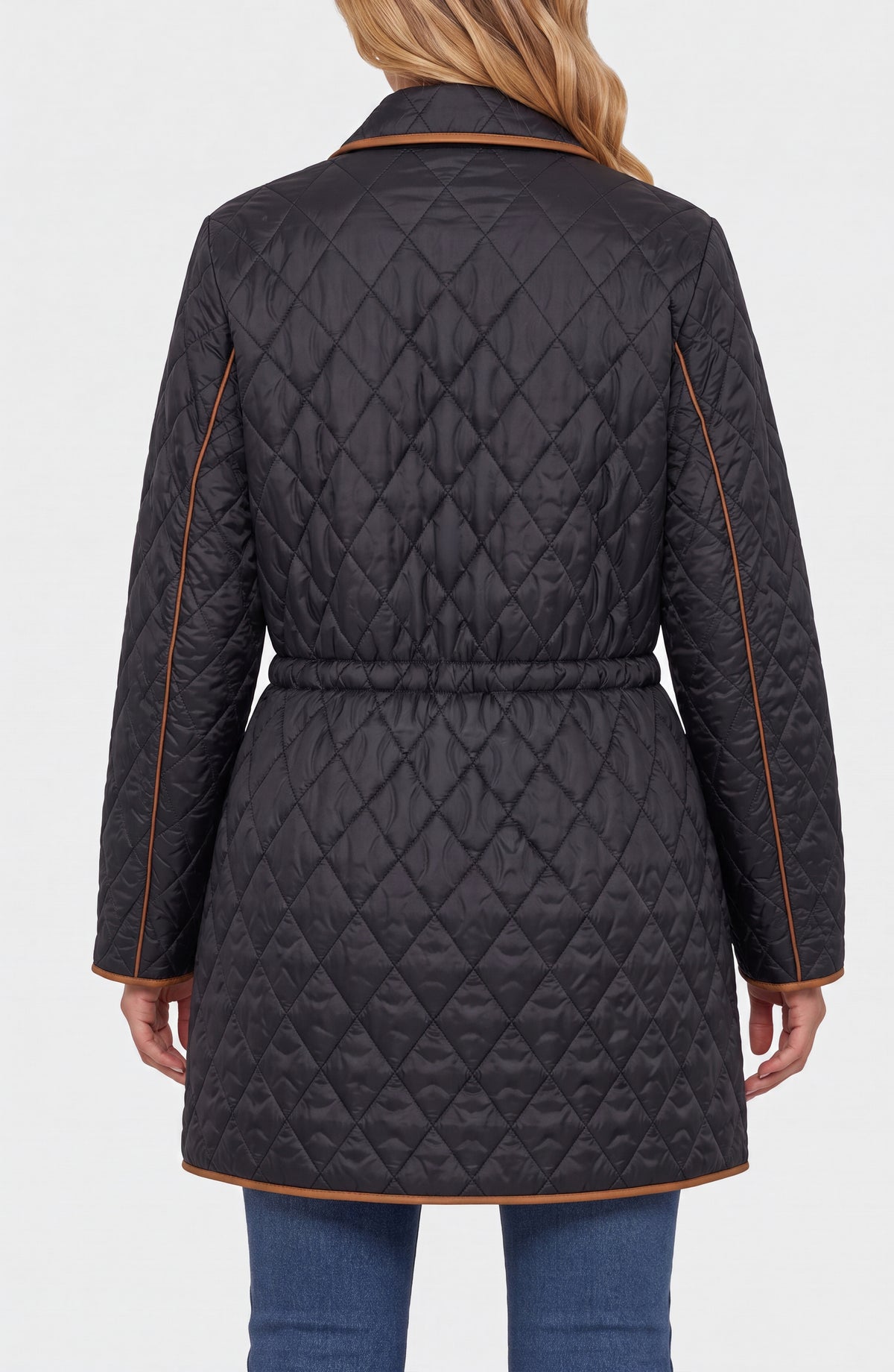 Quilted Jacket with Cinch Waist in Black | Liverpool