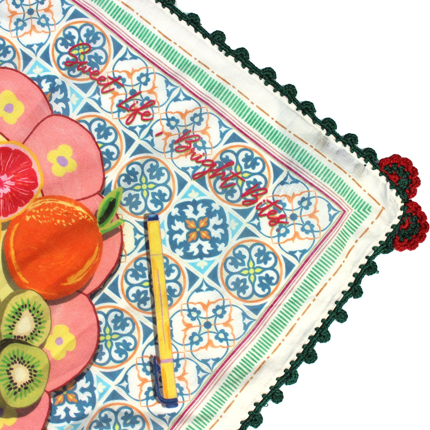 Fruit Cotton Square Scarf with Crochet Border