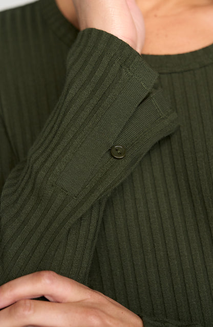 Long Sleeve Scoop Rib Top in Hunter | Liverpool