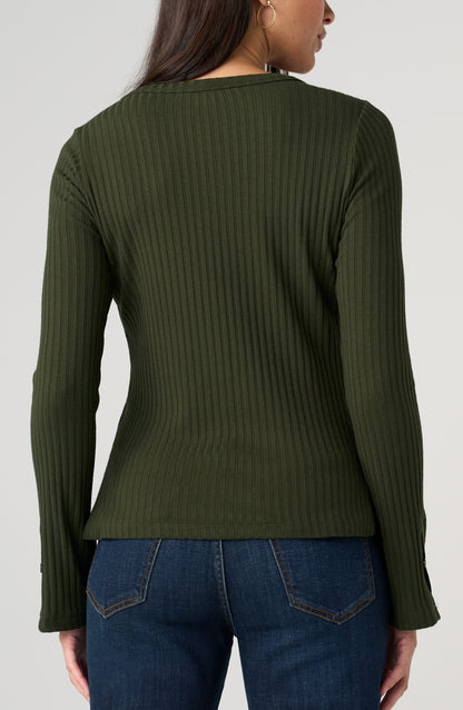 Long Sleeve Scoop Rib Top in Hunter | Liverpool