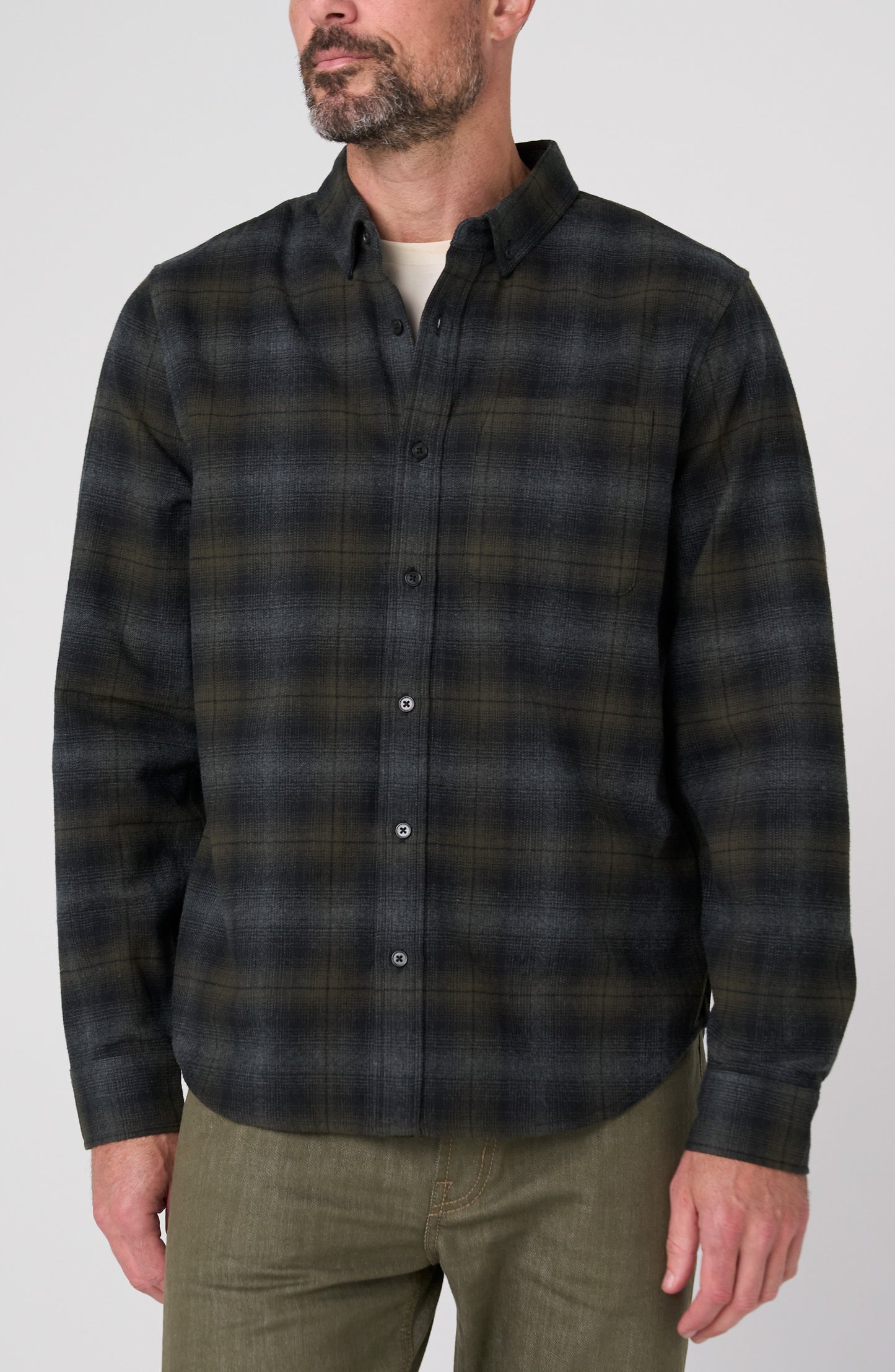 Long Sleeve Button Up in Black/Grey Plaid | Liverpool