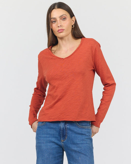 Vanya V-Neck Long Sleeve in Pumpkin | Dear John