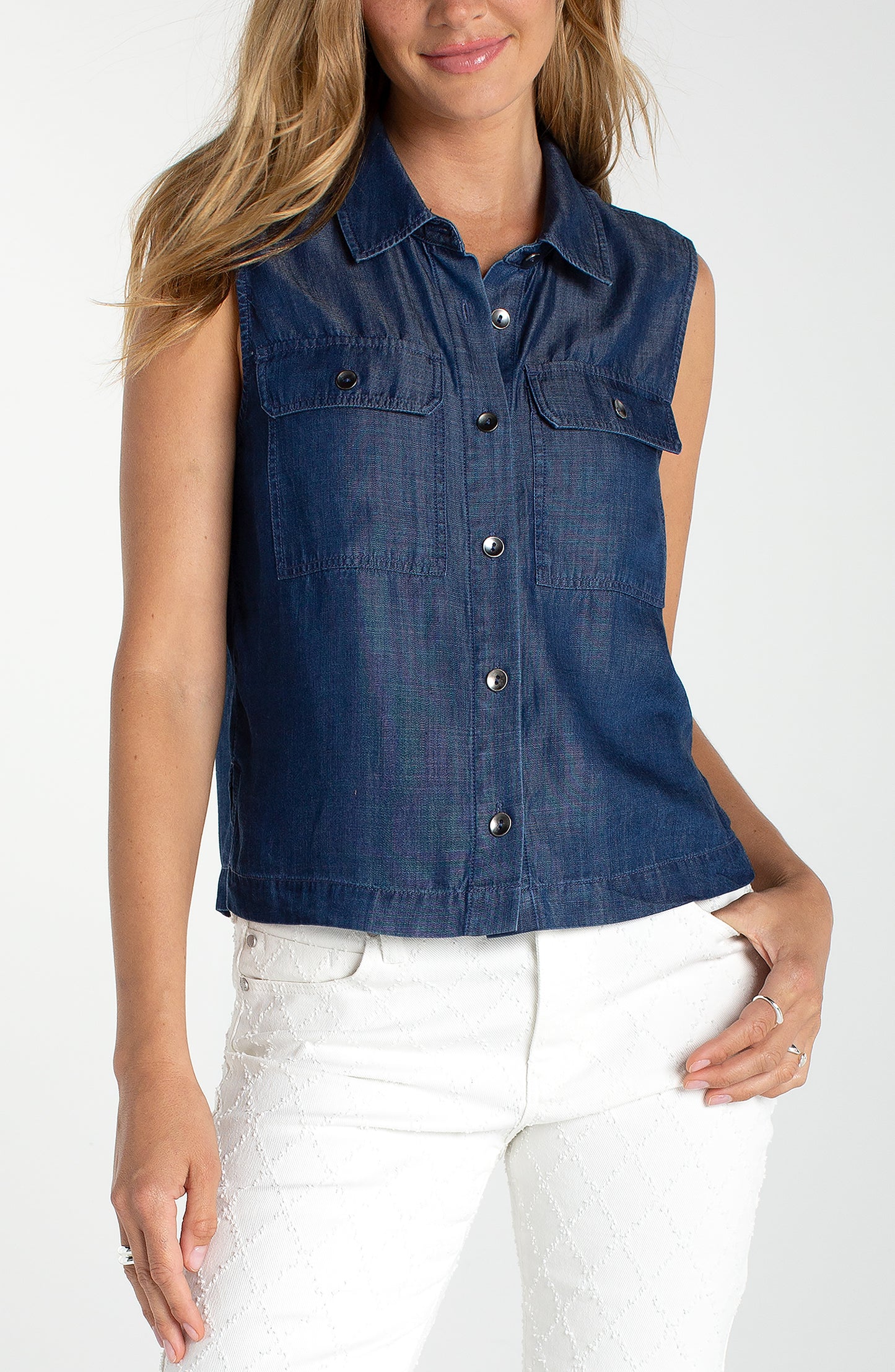 Sleeveless Denim Shirt in Indigo | Liverpool