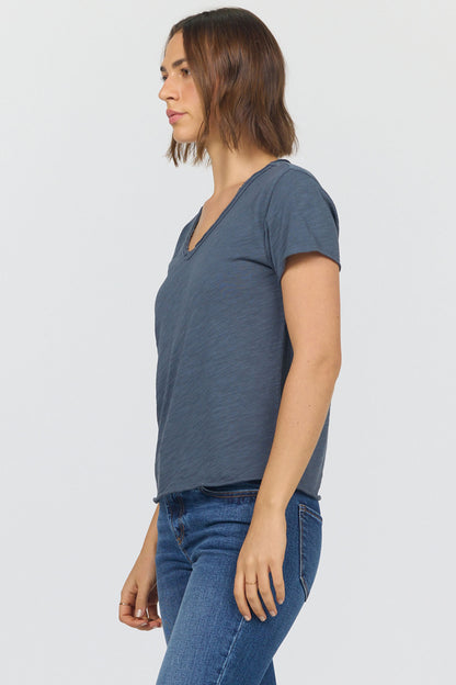 Vanya V-Neck Tee in Blue Grey | Dear John