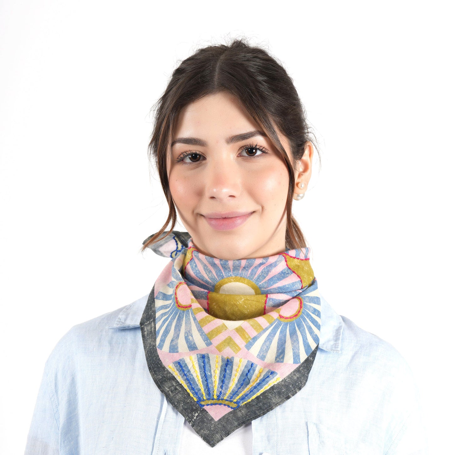 Blue Sunburst Cotton Square Scarf