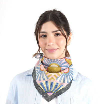 Blue Sunburst Cotton Square Scarf