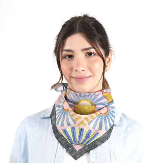 Blue Sunburst Cotton Square Scarf